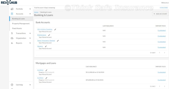 REI Hub Accounts Screen - © Florida Landlord Insurance