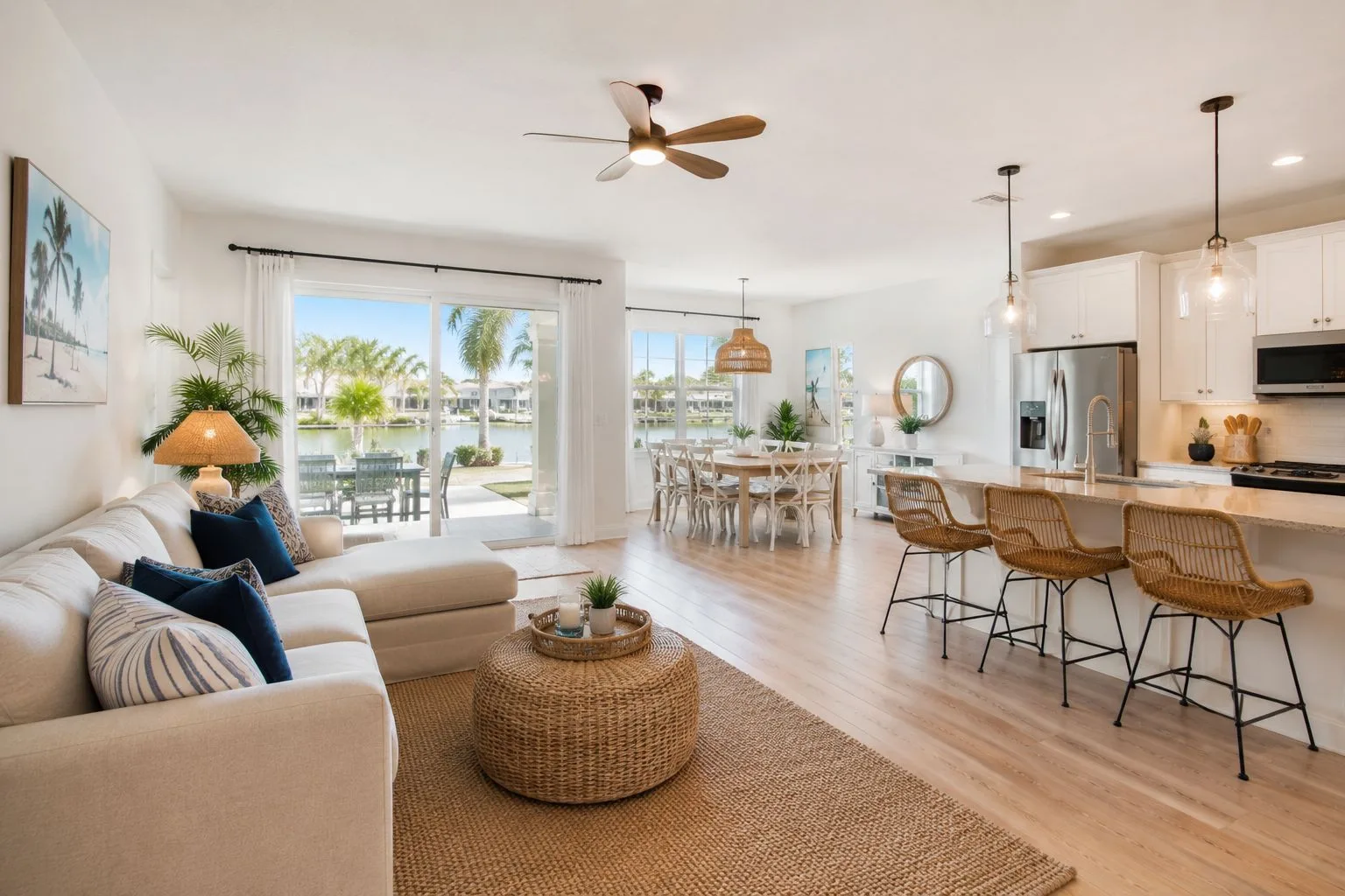 A guest checking into a Florida Airbnb using a mobile app at the foyer, representing specialized short-term rental insurance and liability protection.