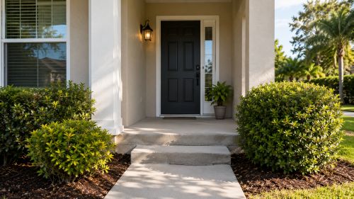 Front porch entryway and steps of a Florida rental home representing landlord premises liability protection