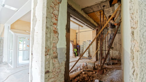 Interior home renovation and demolition progress in Florida, representing builder's risk and fix and flip insurance coverage.